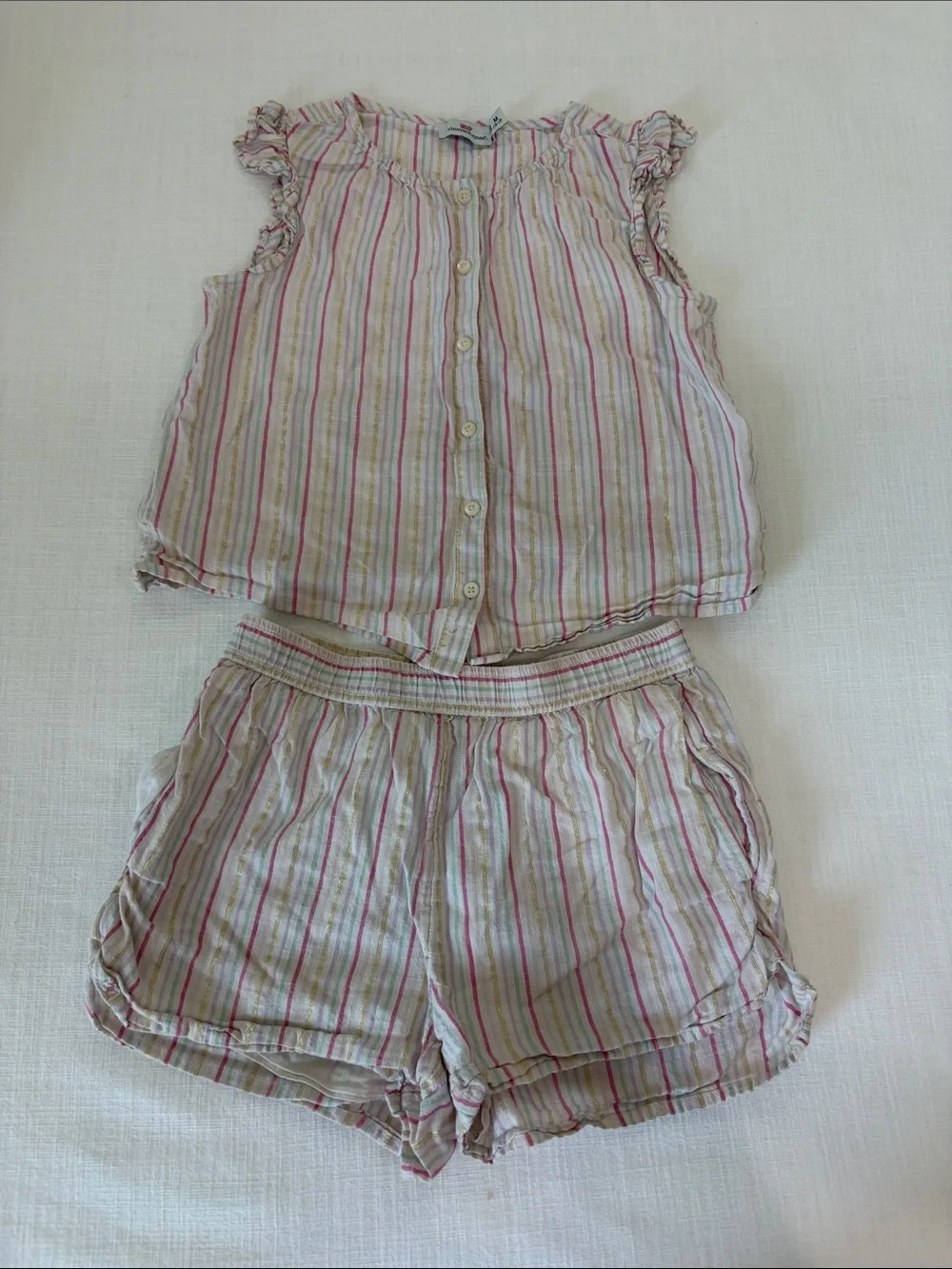 Vineyard Vines Girls' Striped Pajama Set - Pink, Green, Cream